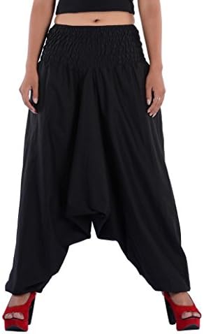 Indi Bargain Cotton Afghani Low Crotch Trouser with Broad Panel Elasticated Waist Convertible Jumpsuit (Stretchable - Medium to XL Fit)
