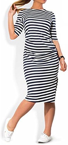 Plus Size Womens Plus Size Black Strip 3/4 Sleeve Knee Length Prom Bodycon Dress