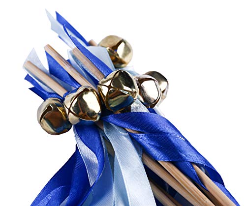 Wishprom 30 Ribbon Wands Gold Bells Wedding Party Activities Divinity Braid Send Off Bells (Royal Blue, Gold)