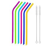 REGULAR SIZE Silicone Straws for 20 and 30 oz Yeti/Rtic Tumbler- Extra Long Flexible Curved Drinking Straws with Cleaning Brushes Bundle 6 Pack- Reduce Plastic Pollution
