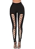 Another Summer Womens Sexy Skinny Pants Slim Trousers Lace Up Black Leggings, Black, Large