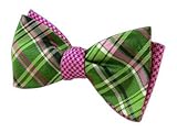 The Tie Bar 100% Silk Kelly Green Plaiditude Tooth Reversible Self-Tie Bow Tie