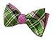 100% Woven Silk Kelly Green and Pink Plaiditude Tooth Reversible Self-Tie Bow...