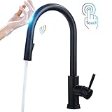 OWOFAN Touch On Kitchen Faucets with Pull Down Sprayer, Single Handle Black Kitchen Sink Faucet with Pull Out Sprayer, Stainless Steel Touch Activated Faucet KH1005R