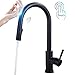 OWOFAN Touch On Kitchen Faucets with Pull Down Sprayer, Single Handle Black Kitchen Sink Faucet with Pull Out Sprayer, Stainless Steel Touch Activated Faucet KH1005R