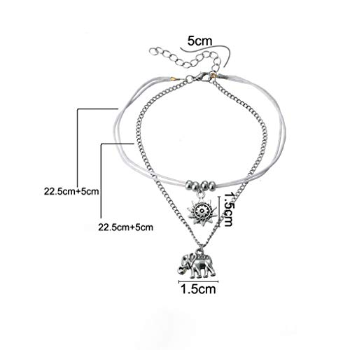 Yalice Boho Elephant Anklets Silver Sunflower Ankle Bracelet Beach Foot Chain for Women and Girls