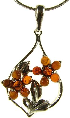 BALTIC AMBER AND STERLING SILVER 925 DESIGNER COGNAC FLOWER LEAF PENDANT JEWELLERY JEWELRY (NO CHAIN)