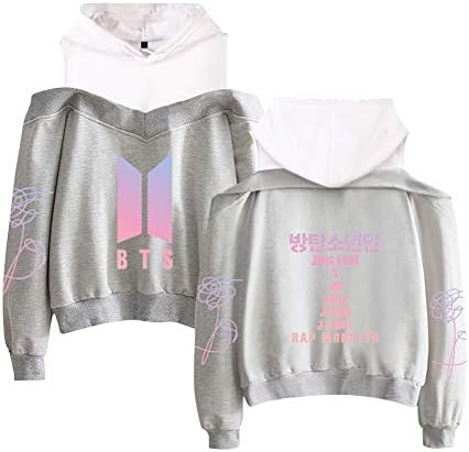 BTS Love Youself Hoodie Off Shoulder Long Sleeve Basic Top for Women Girl Kpop Bangtan Boys Suga Jin Jimin Jung Kook J-Hope V Rap Monster Blouse 2 in 1 Pullover Hip Hop T Shirt Swag Hoodie Sweatshirt