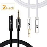 SHD 3.5mm Aux Cable Extension Cable Stereo Audio Cord Male to Female Type Gold Plated Step Down Design Metal Connectors with High Purity OFC Conductor White and Black- 2Feet 2Pack