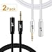Super HD 3.5mm Aux Stereo Audio Extension Cable Slim Male to Female Type 24K Gold Plated Step Down Design Metal Connectors with High Purity OFC Conductor White and Black-2Feet-2Pack