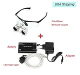 Zinnor 3.5x420mm Dental Surgical Medical Binocular Loupes Optical Glass Loupe + LED Head Light Lamp - USA Shipping (Black)