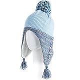 Siggi Winter Wool Peruvian Hat Women Beanie Earflap Hats Snow Ski Caps Fur Lining Blue