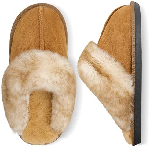 Besroad Winter Fuzzy House Slippers Sandals Plush Faux Fur Fluffy Flats Slippers Warm Slide Shoes for Women