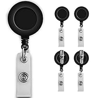 Retractable ID Badge Reel, WIWAPLEX ID Badge Holder, Heavy Duty Self Retracting ID Badge Reel, 26 inch Retractable Cord ID Badge Reel with Swivel Alligator Clip On Card Holders, 5 Pack(Black)