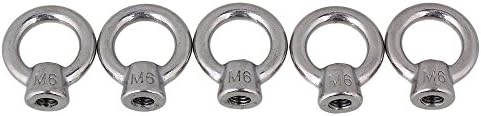 CNBTR Silver 304 Stainless Steel Japanese Style Threaded Ring Shape Eyed Nuts with M6 Bolts Pack of 5