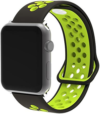 SIXRARI Apple Watch Band 38MM, Soft Silicone Sport Replacement With Ventilation Holes Nike+ Sports Bands For 2017 New IWatch Strap Series 3 Series 2/1 Wristband (Black/Volt Yellow)