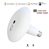 JUKEY Light Bulb Camera 1536P Camera PIR Body Sensing Motion Detection Night Vision 360 VR Panoramic Security Camera V2.0 Smart LED Flood Light, APP for Android iOS