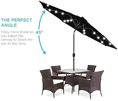 Amazon Com Best Choice Products 10ft Solar Powered Aluminum Polyester Led Lighted Patio Umbrella W Tilt Adjustment And Fade Resistant Fabric Black Garden Outdoor