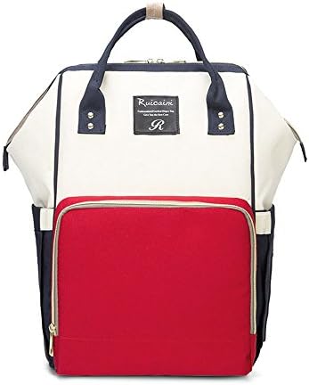 Diaper Bag Backpack Large Capacity Versatile Waterproof Travel Backpack Baby Nappy Changing Bag for Baby Care (Red white)