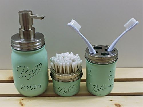 Mason Jar Bathroom Set (3 piece, Sea Mist) Painted & Distressed