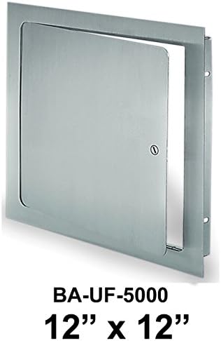 Best 12” x 12” Universal Stainless Steel Access Panel with One Piece Trim Flange, 14-Gauge Access Door for All Flush Surfaces, Rounded Corners, Hidden Hinge, Screwdriver Latch, AMZ-BA-UF-5000-SS