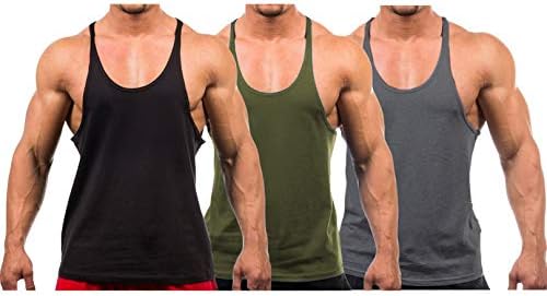YAKER Men's Blank Stringer Y Back Bodybuilding Gym Tank Tops