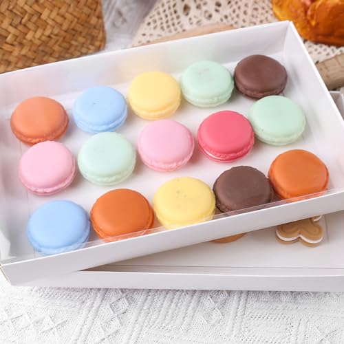 JOHOUSE 25PCS Cookie Boxes, White Bakery Box with Full Window Clear Macaron Boxes 9.5x6x1.2 Inch for Pastries Chocolates Cookies Birthday Party Wedding