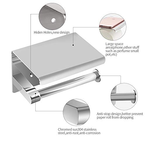 Portarrollos para Papel Higiénico, portarrollos baño adhesivo, Acero inoxidable SUS304, Porta Rollos de Papel Higienico con el Teléfono Móvil Estante de Almacenamiento (Plata) (Plata1)