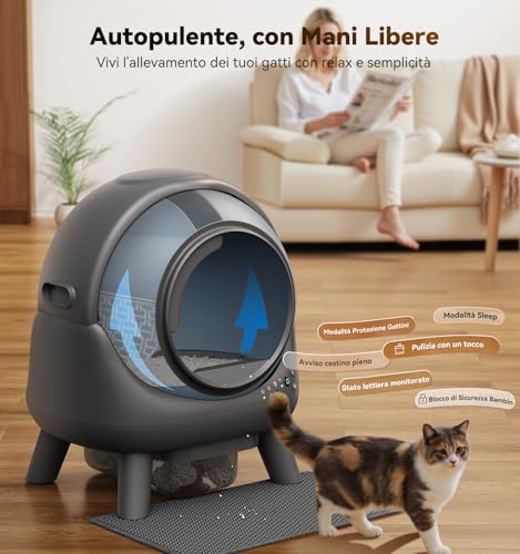 FEELNEEDY Self-Cleaning Cat Litter Tray for Cats, Anti-Trap/Triple Anti-Odor/Safety/APP Control/Easy to Clean and Assemble, Large 65L Ldeale for Multi Cats