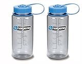 Nalgene Wide Mouth Bottle, 16oz, Gray Bottle with Light Blue Cap, Set of 2