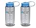 Nalgene Wide Mouth Bottle, 16oz, Gray Bottle with Light Blue Cap, Set of 2