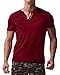 MODCHOK Men's Short Sleeve Henley T Shirt Round Neck Button Slim Fit Tops Blouse 1Wine Red S