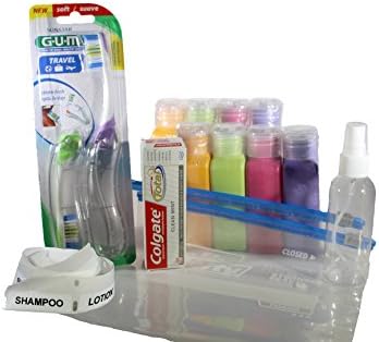 Travel Bottles and Folding Travel Toothbrush, and Toothpaste Bundle (15 items)