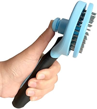 Unizero Dog Grooming Massage Flea Comb Brush with Rounded End Pins and Self Cleaning Button for Medium and Large Dog Pink