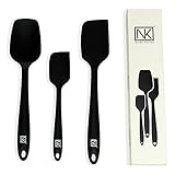 Nordic Kitchen 3-piece Silicone Spatula Set - BPA Free, FDA Approved, 450F Heat Resistance, Stainless Steel Core, (Black)