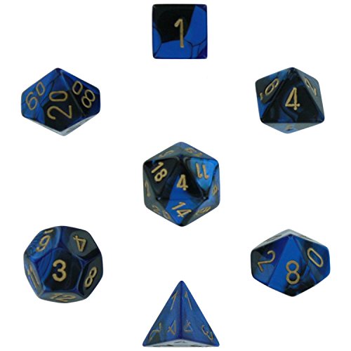 Polyhedral 7-Die Gemini Chessex Dice Set - Black-Blue w/gold CHX-26435