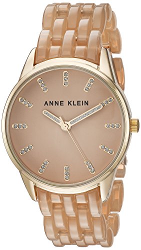 Anne Klein Women's AK/2616TNGB Glitter Accented Gold-Tone and Tan Colored Transparent Resin Bracelet Watch