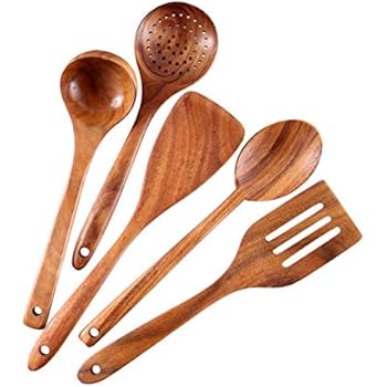 Healthy Cooking Utensils Set Wooden Cooking Tools and storage wooden barrel- Natural Nonstick Hard Wood Spatula and Spoons - Durable Eco-friendly and Safe Kitchen Cooking spoon (set of 5)