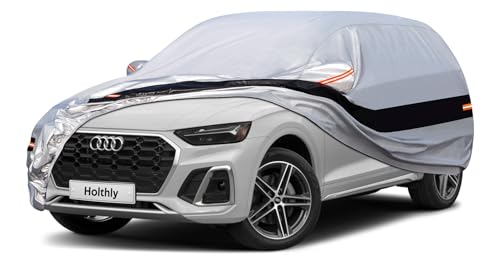Holthly Waterproof Car Cover SUV Exterior, Car Cover 4x4 10 Layers, Car Cover Sunscreen, Layer for Car Suitable for Renault Duster, Hyundai Tucson, Audi Q3 Q4, BMW X1, etc. C10 Silver