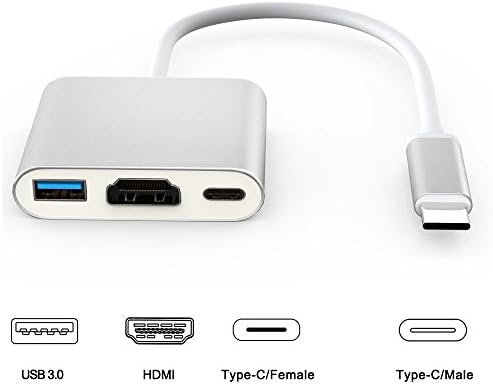 TOPEREK Type-C Hub with 4K HDMI, Mini USB-C to USB 3.1 Multiport Adapter Converter for The New MacBook 2016 and ChromeBook Pixel Silver