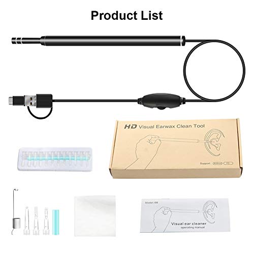 Aisheny 3-in-1 Digital Led Otoscope, Protable Ear Camera Scope Earwax Removal Kit Ear Wax Cleaning Tool Waterproof Rated IP67, USB Micro USB Type-C