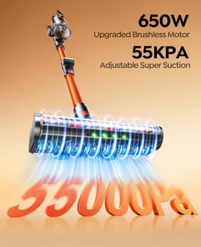Cordless Vacuum Cleaner, 650W/55Kpa/70Mins Stick Vacuum Cleaners for Home with 180° Foldable Wand &100cm Hose, Touch Screen AUTO-Mode, Wall Mount Charging, Fragrance, Vacuum for Floor/Carpet/Pet Hair
