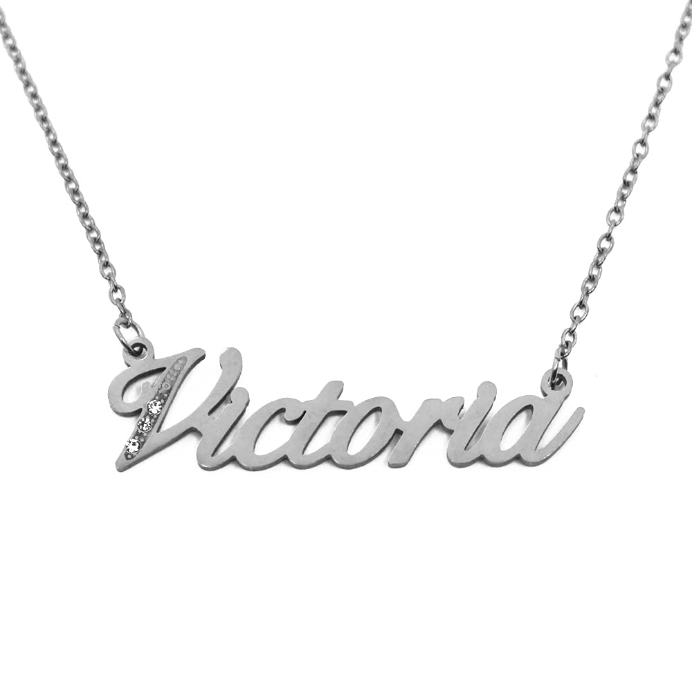Kigu Name Necklace Victoria - Silver Tone - Custom Name Necklace - Personalised Jewellery for Ladies- Customised Jewellery for Girls- Custom Pendant Victoria