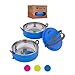Healthy Human Portable Dog & Pet Travel Bowls with Lid - Human Grade Stainless Steel - Ideal for Food & Water - Blue - 2 Bowl Set