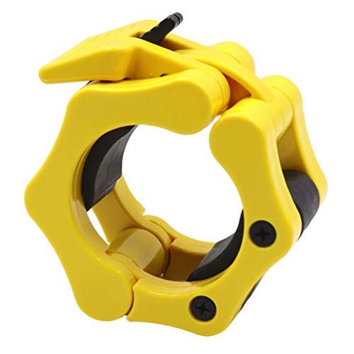 IADU Barbell Collars Clips 2 inch Pair Olympic Dumbbell Clamps Muscle Quick Release Locking Bars Weights for Lifts/Weightlifting/Powerlifting. (Yellow) - Thumbnail 3