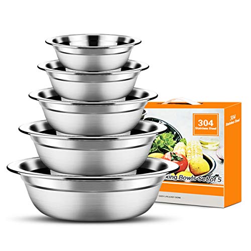 Stainless Steel Mixing Bowls Set of 5, Nesting Stackable Bowls for