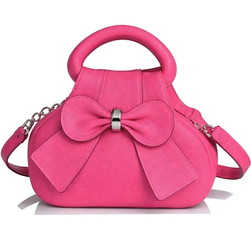 Mabel London Women’s Bow Detail Handbag - Multi Zip Compartments, Lightweight Vegan Leather Shoulder & Crossbody Bag - Stylish Small Tote Purse - Rea (Hot Pink)