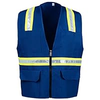 Safety Depot Safety Vest High Visibility Reflective Tape with 4 Lower Pockets, 2 Chest Pockets with Pen Dividers 8038-RB (Royal Blue, Medium)