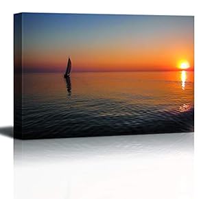 Canvas Wall Art - Sailboat Sailing onThe Sea at Sunset - Giclee Print Gallery Wrap Modern Home Art Ready to Hang - 12x18 inches