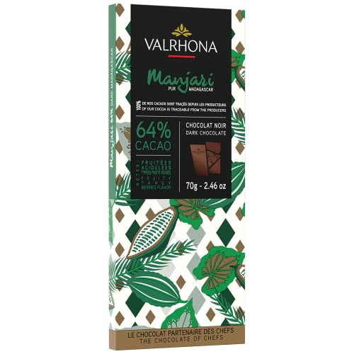 Valrhona Dark Chocolate MANJARI, 65 Cacao Baking Bars Gourmet French Chocolate, Tangy and